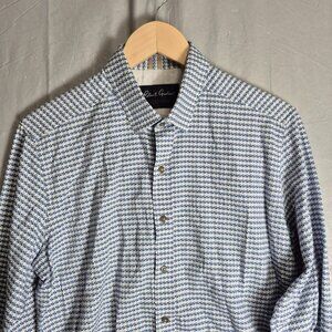 Robert Graham Modern Americana Shirt M Blue Houndstooth Button Down 0536